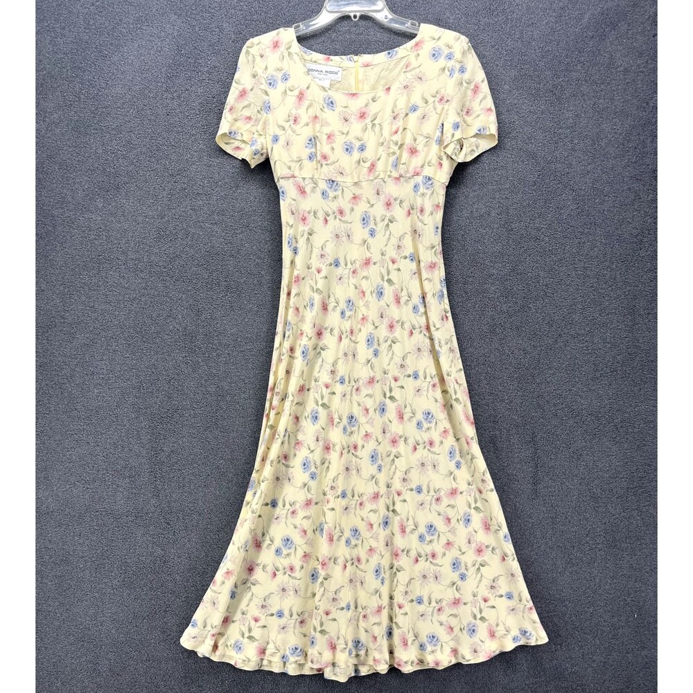 Donna‎ Ricco Dress Womens 4 Yellow Floral Chiffon Cottage country beach chic